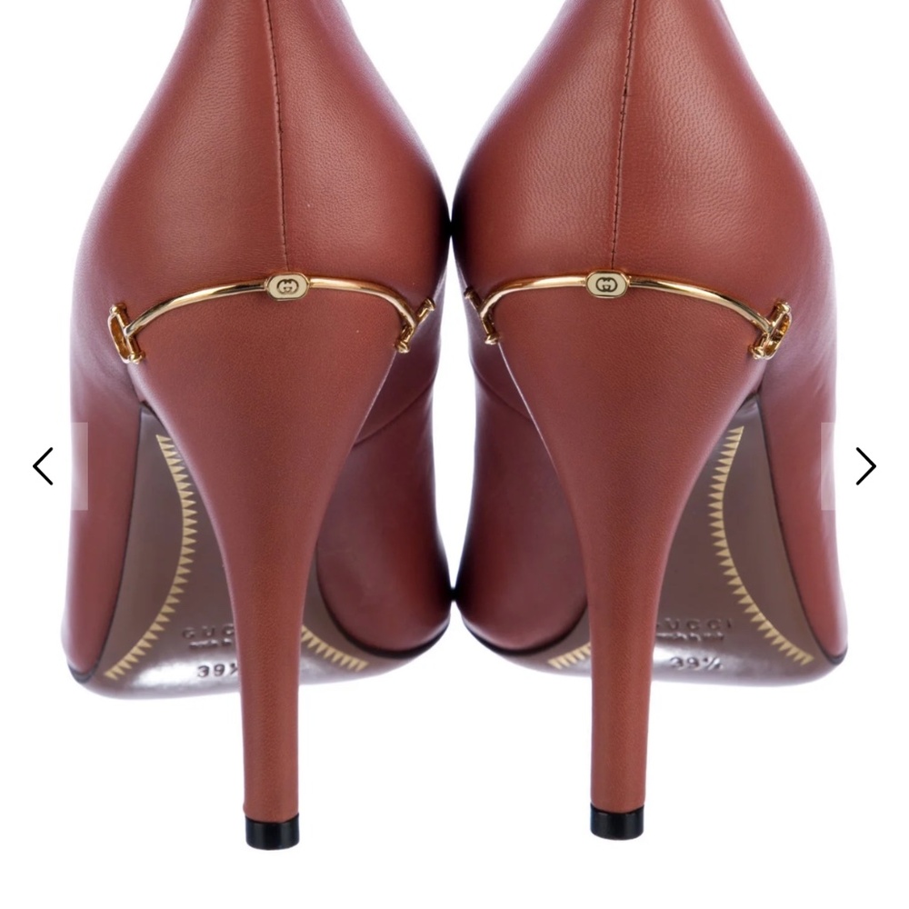 NIB Gucci Horsebit Gold Accent Leather Pumps Heels Women's Size: 39.5 Neutral